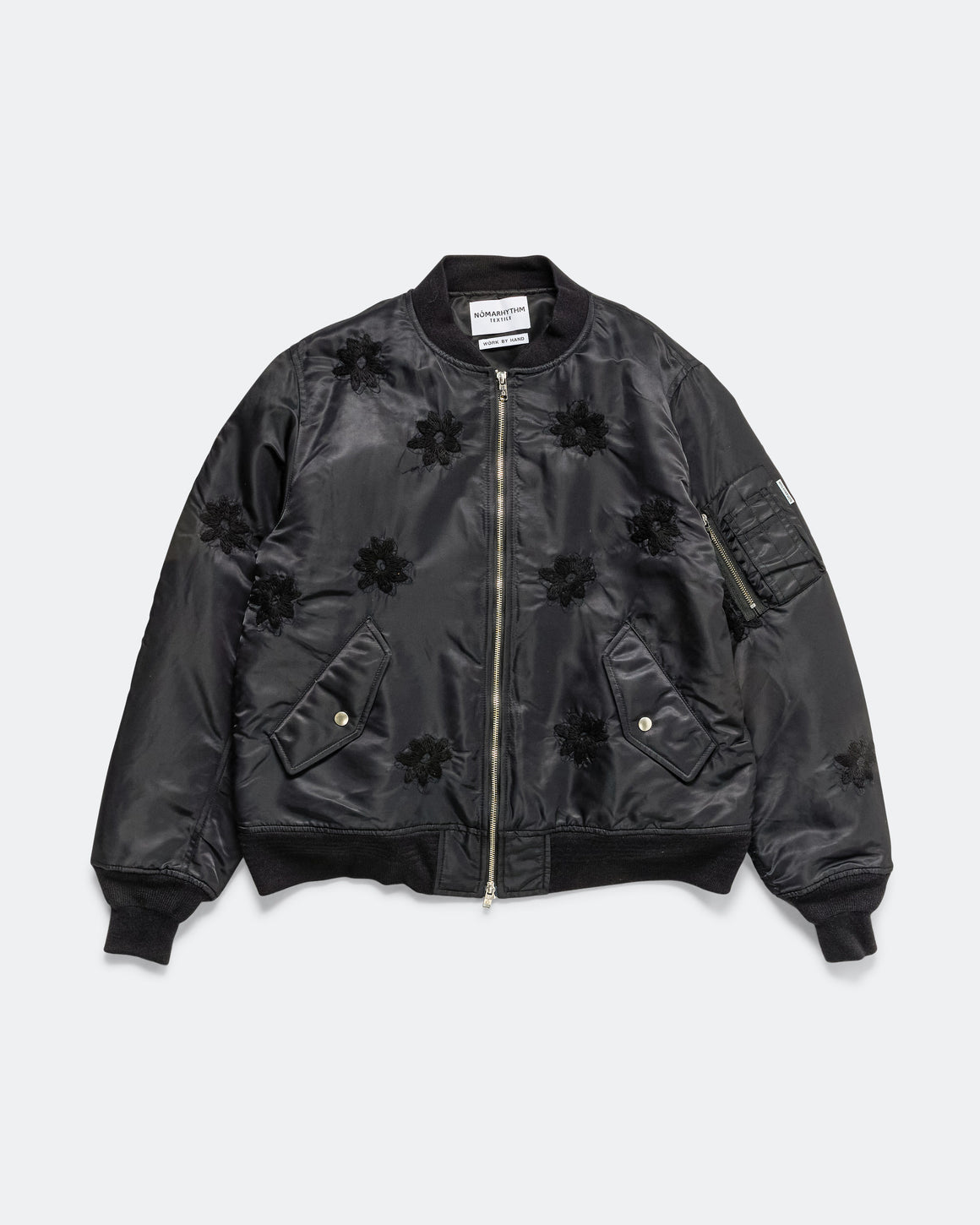 NOMARHYTHM TEXTILE - Flower Embroidery Flight Jacket - Black - UP THERE