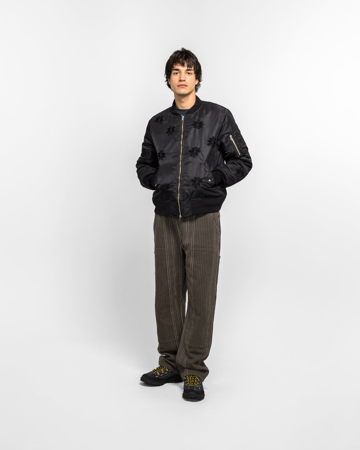 NOMARHYTHM TEXTILE - Flower Embroidery Flight Jacket - Black - UP THERE
