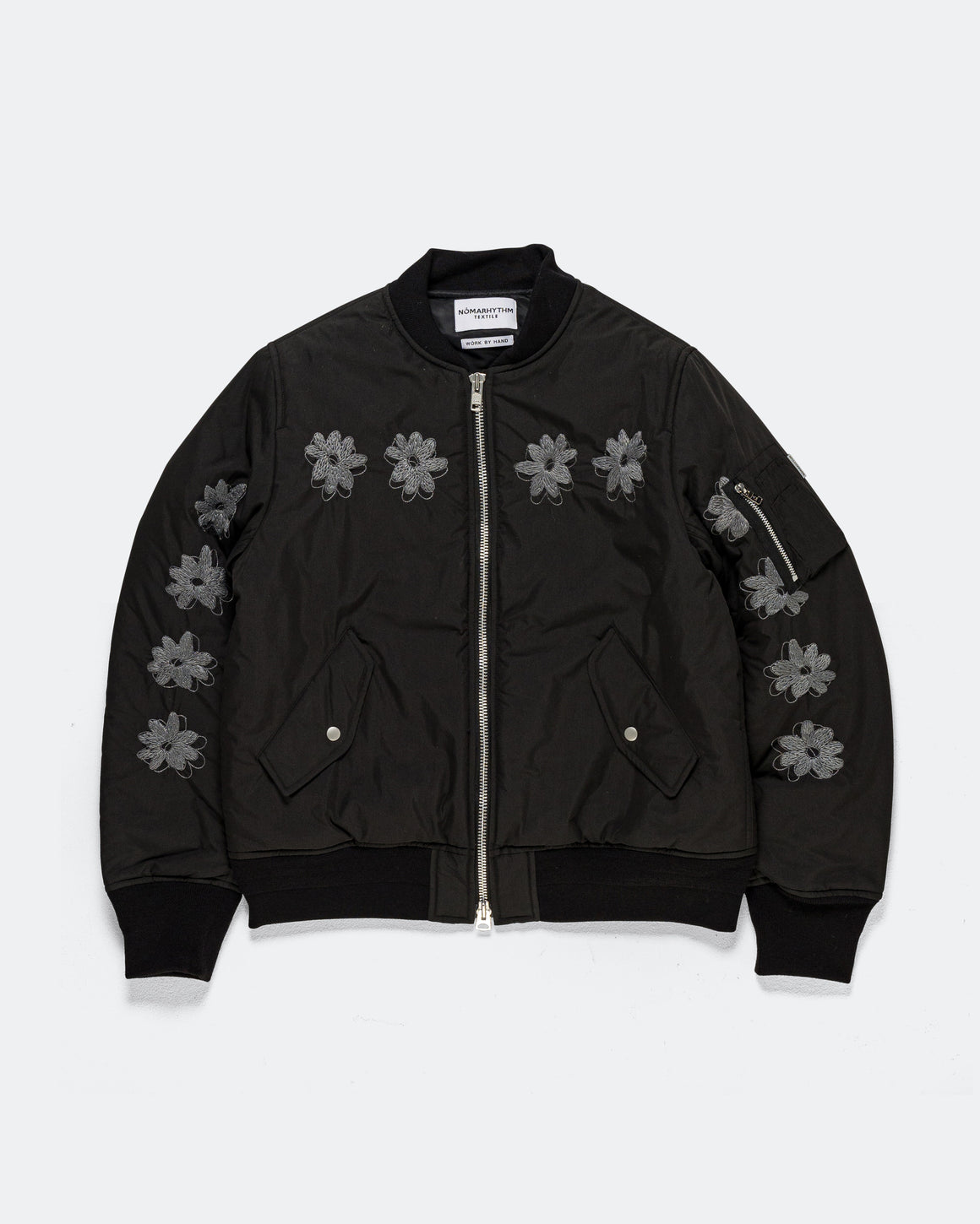 NOMARHYTHM TEXTILE - Flower Embroidery Flight Jacket FW26 - Black - UP THERE