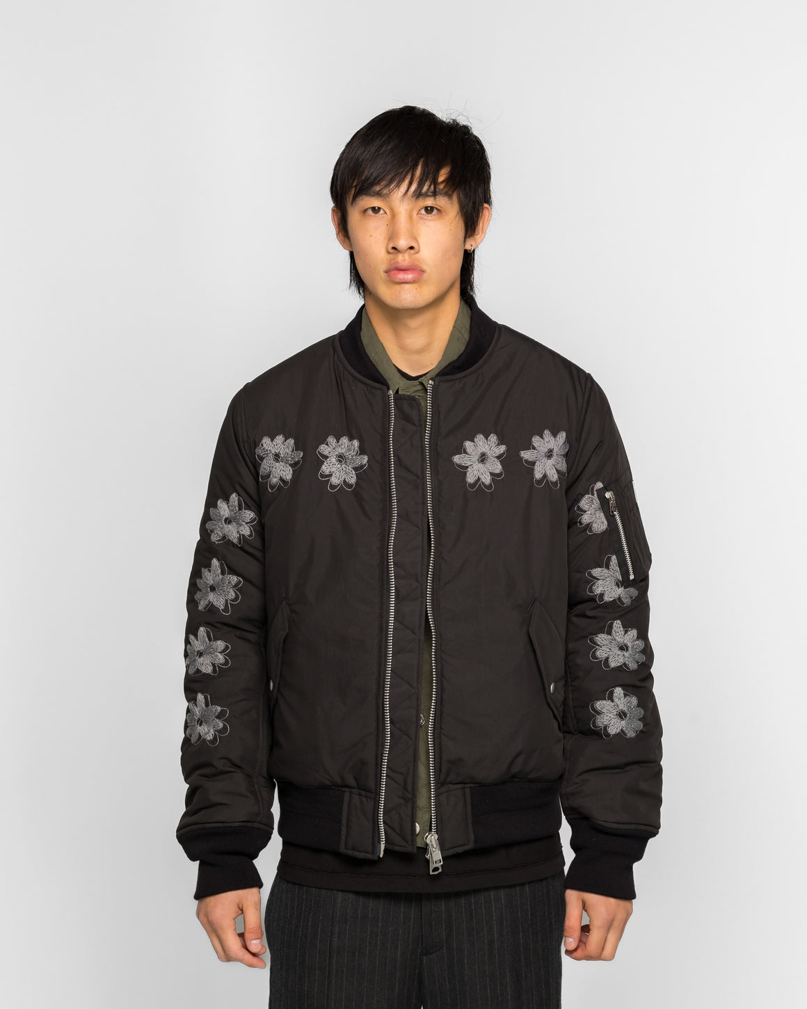 NOMARHYTHM TEXTILE - Flower Embroidery Flight Jacket FW26 - Black - UP THERE