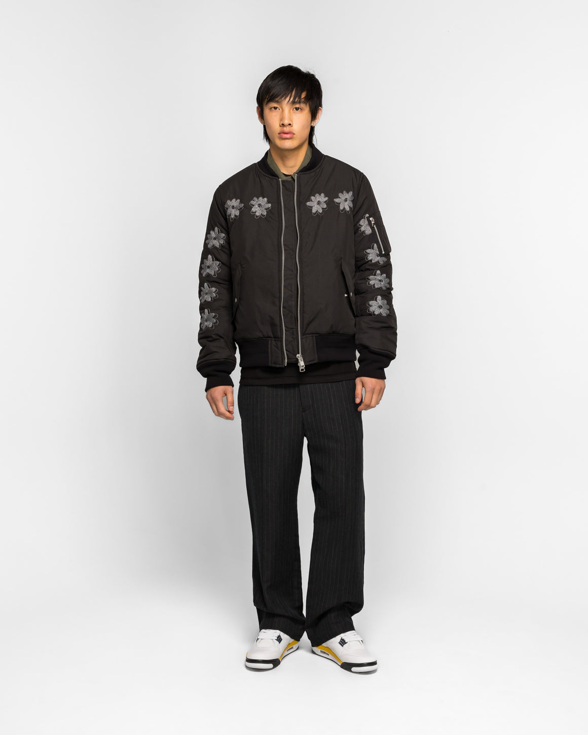 NOMARHYTHM TEXTILE - Flower Embroidery Flight Jacket FW26 - Black - UP THERE