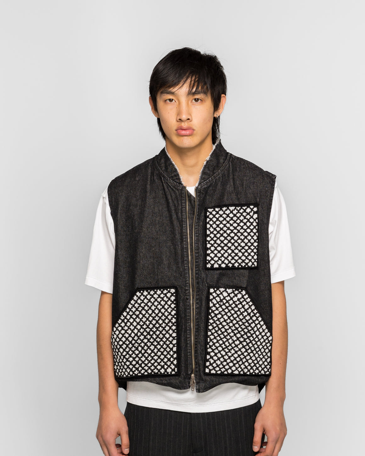NOMARHYTHM TEXTILE - Hand Beaded Work Vest - Black - UP THERE