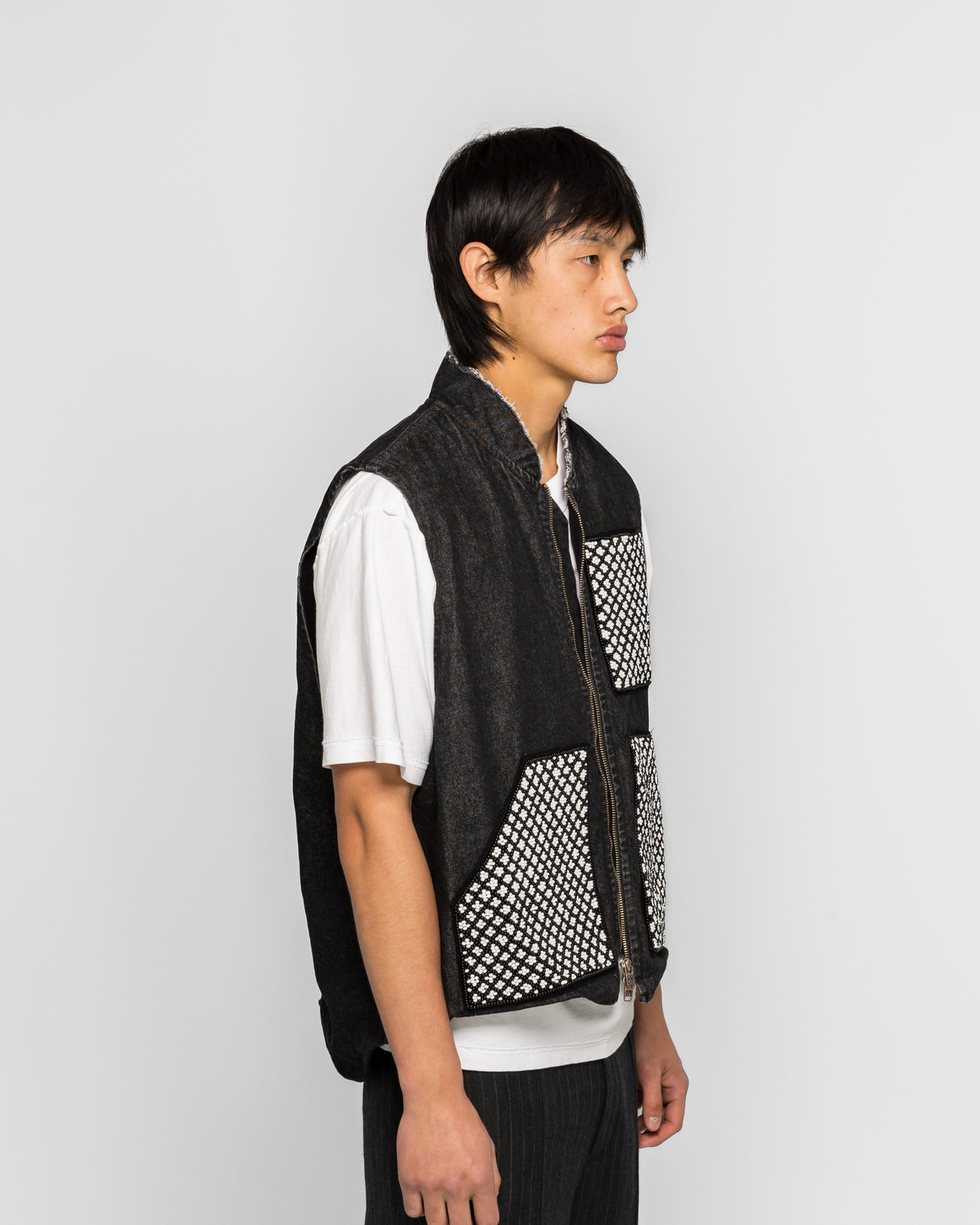 NOMARHYTHM TEXTILE - Hand Beaded Work Vest - Black - UP THERE