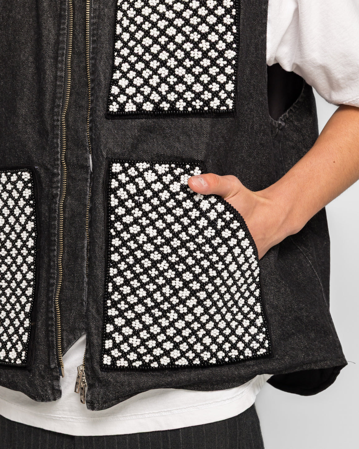 NOMARHYTHM TEXTILE - Hand Beaded Work Vest - Black - UP THERE