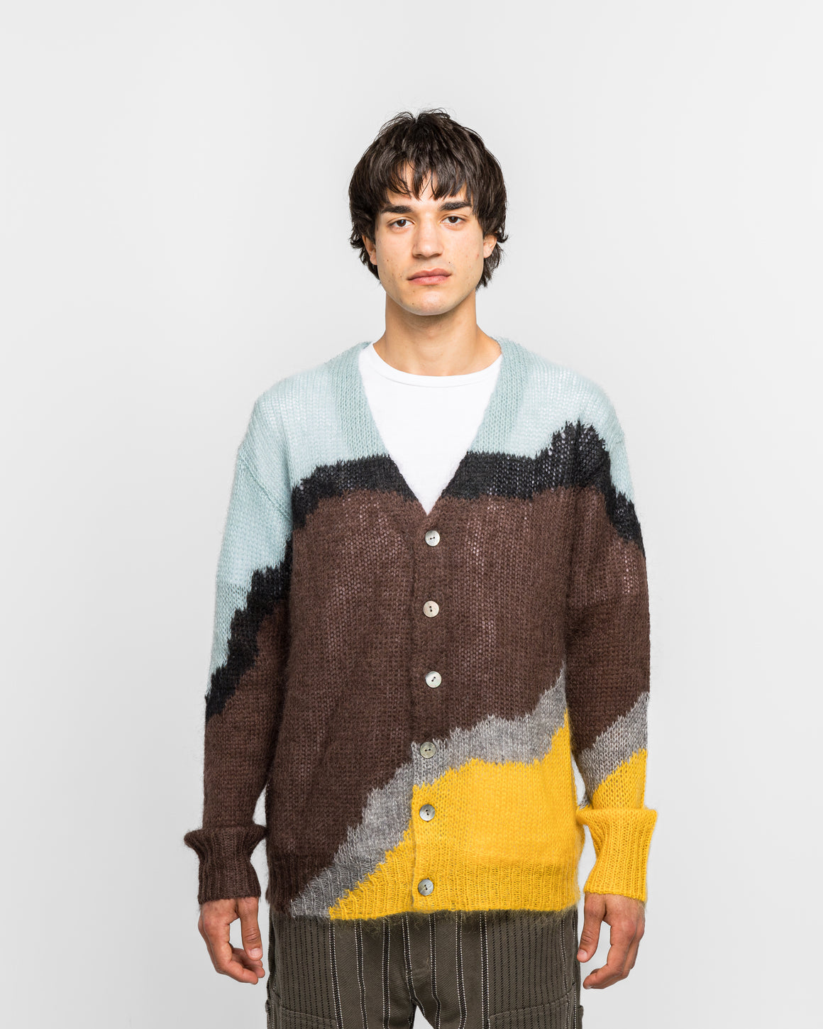 NOMARHYTHM TEXTILE - Multi-Colour Mohair Cardigan - Brown/Light Blue - UP THERE