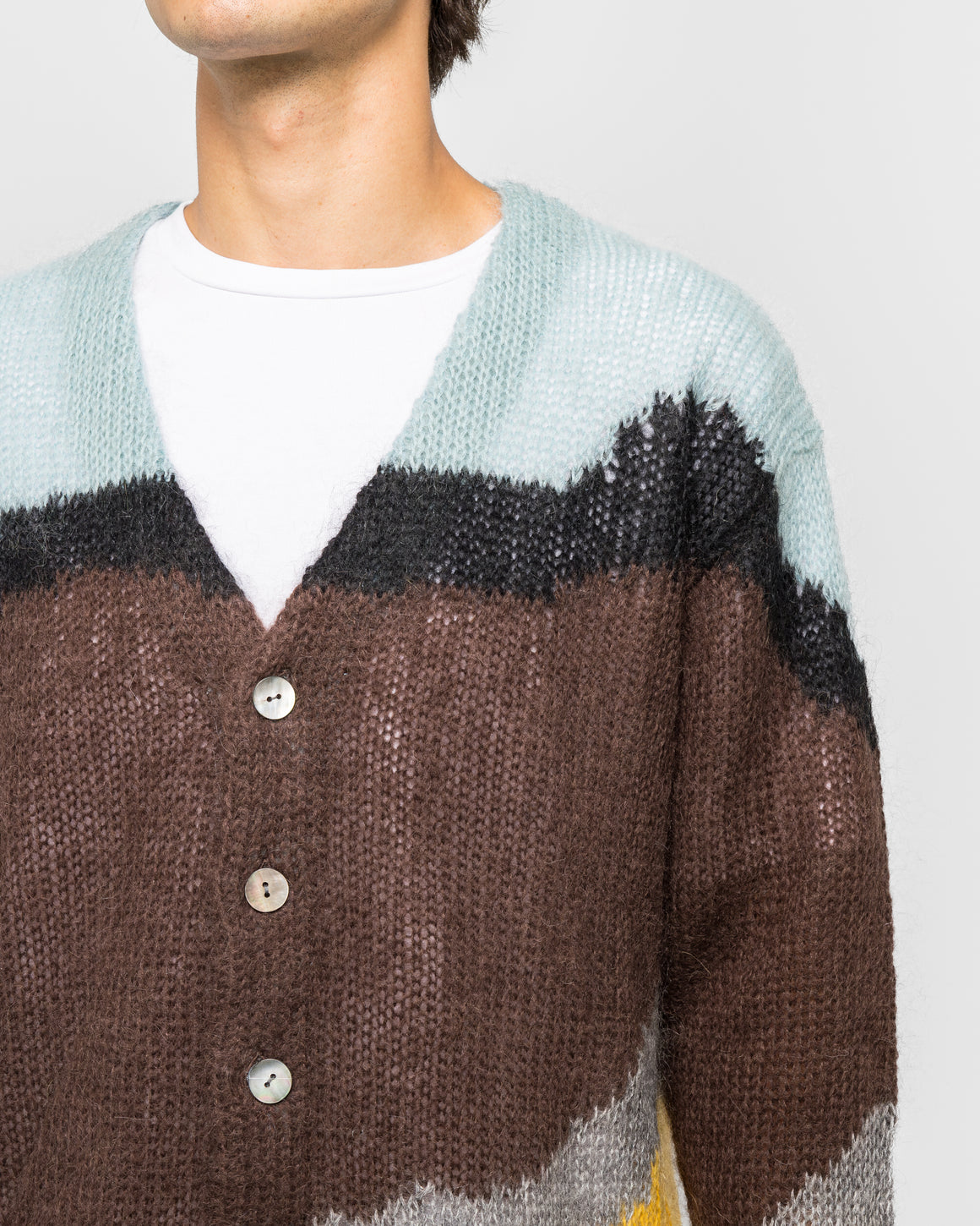 NOMARHYTHM TEXTILE - Multi-Colour Mohair Cardigan - Brown/Light Blue - UP THERE