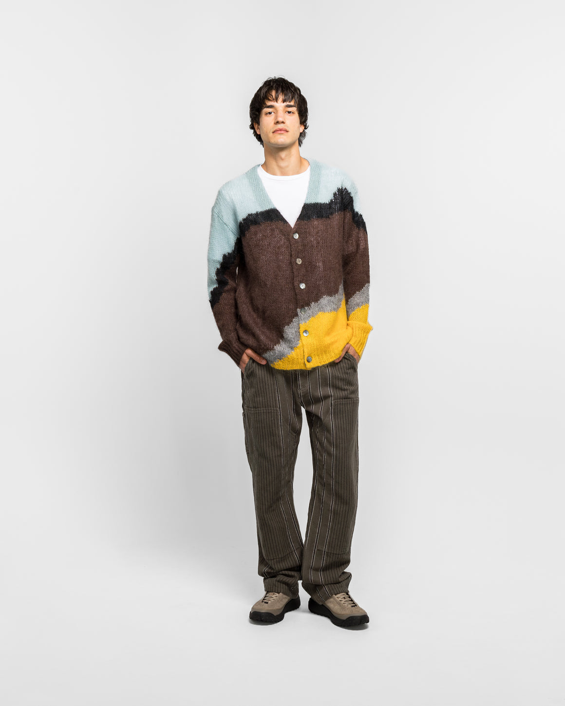 NOMARHYTHM TEXTILE - Multi-Colour Mohair Cardigan - Brown/Light Blue - UP THERE