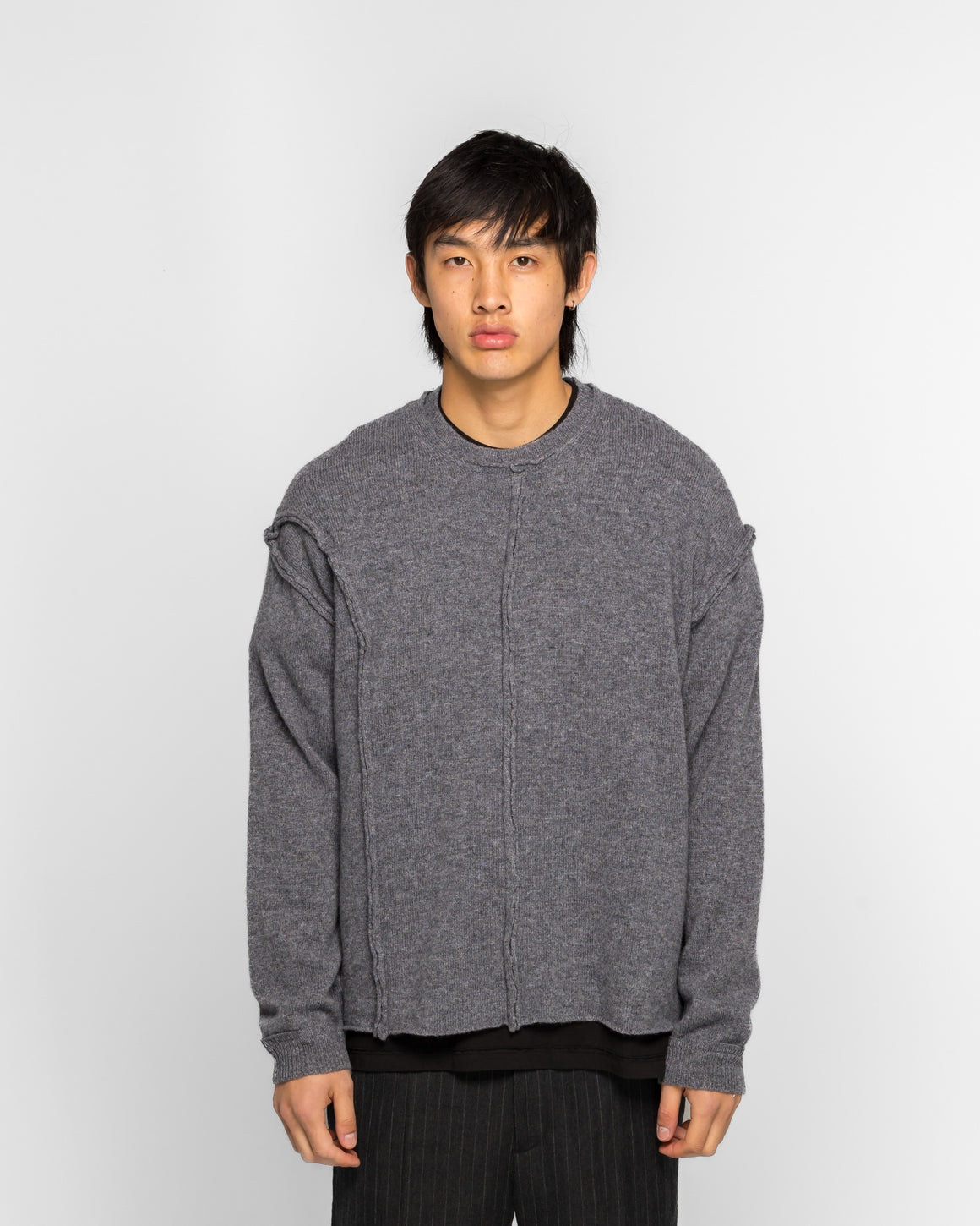 NOMARHYTHM TEXTILE - Patchwork Cut-Off Sweater - Gray - UP THERE