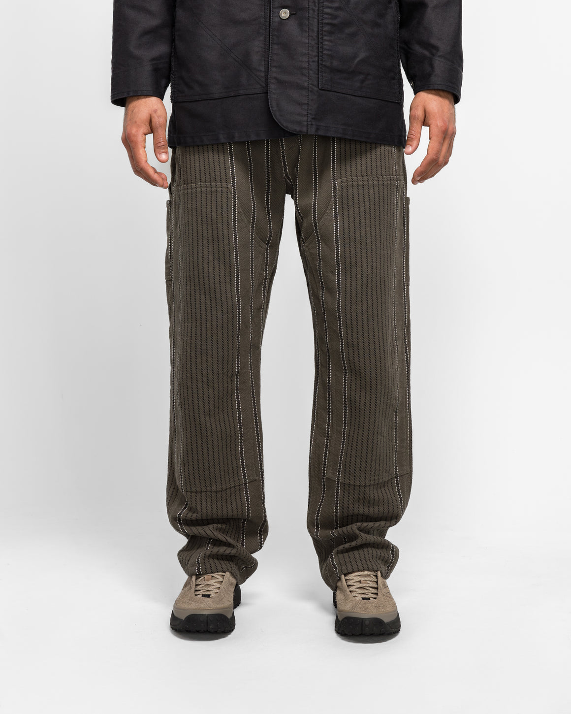 NOMARHYTHM TEXTILE - Stripe Double Knee Work Pants - Grey - UP THERE