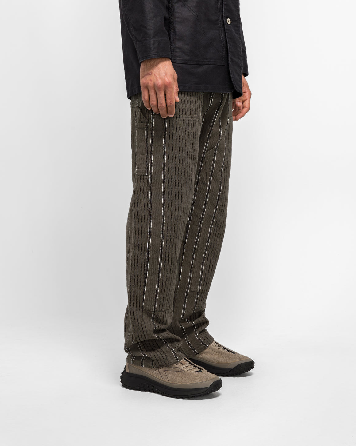 NOMARHYTHM TEXTILE - Stripe Double Knee Work Pants - Grey - UP THERE