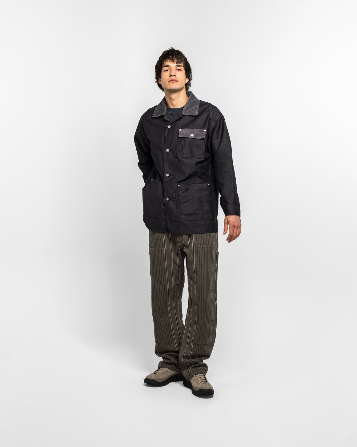 NOMARHYTHM TEXTILE - Stripe Double Knee Work Pants - Grey - UP THERE