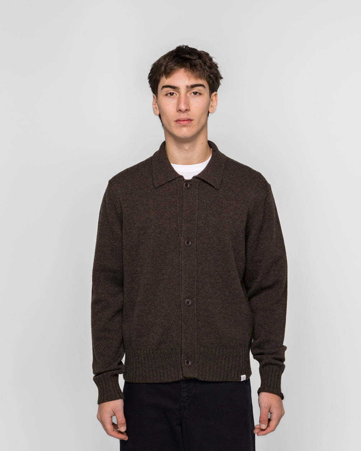 Norse Projects - Anholt Lambswool Cardigan - Heathland Brown - UP THERE