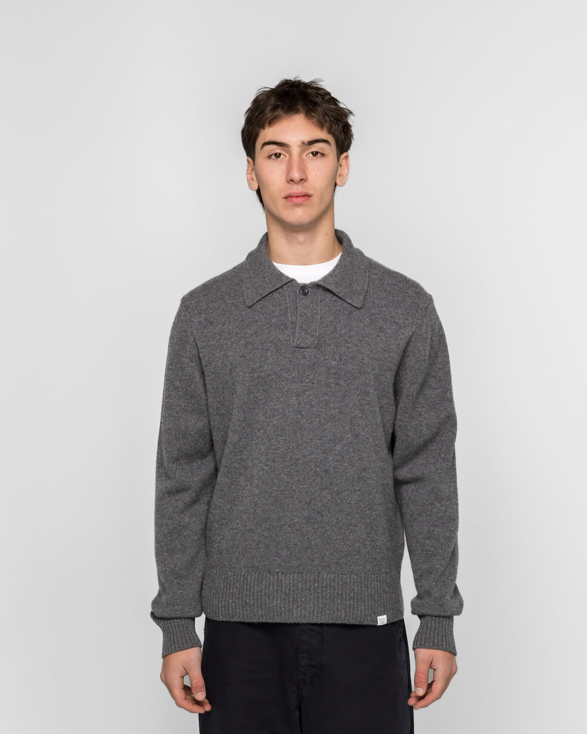 Norse Projects - Anholt Merino Lambswool Polo - Grey Melange - UP THERE