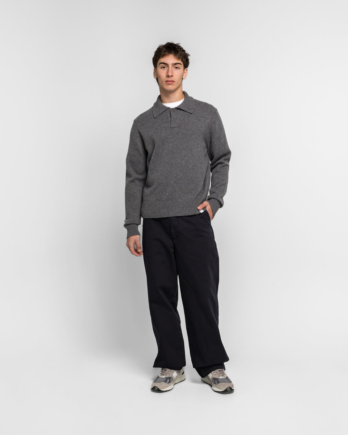 Norse Projects - Anholt Merino Lambswool Polo - Grey Melange - UP THERE