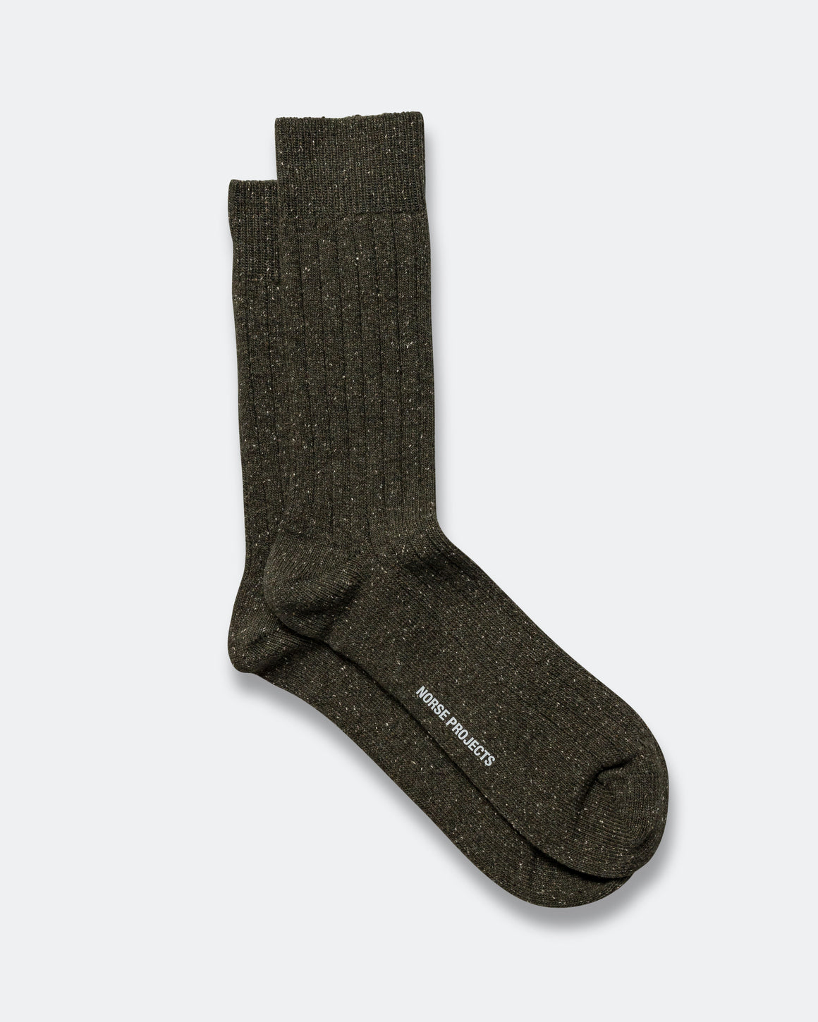 Norse Projects - Bjarki Neps Wool Rib Sock - Olive Night - UP THERE