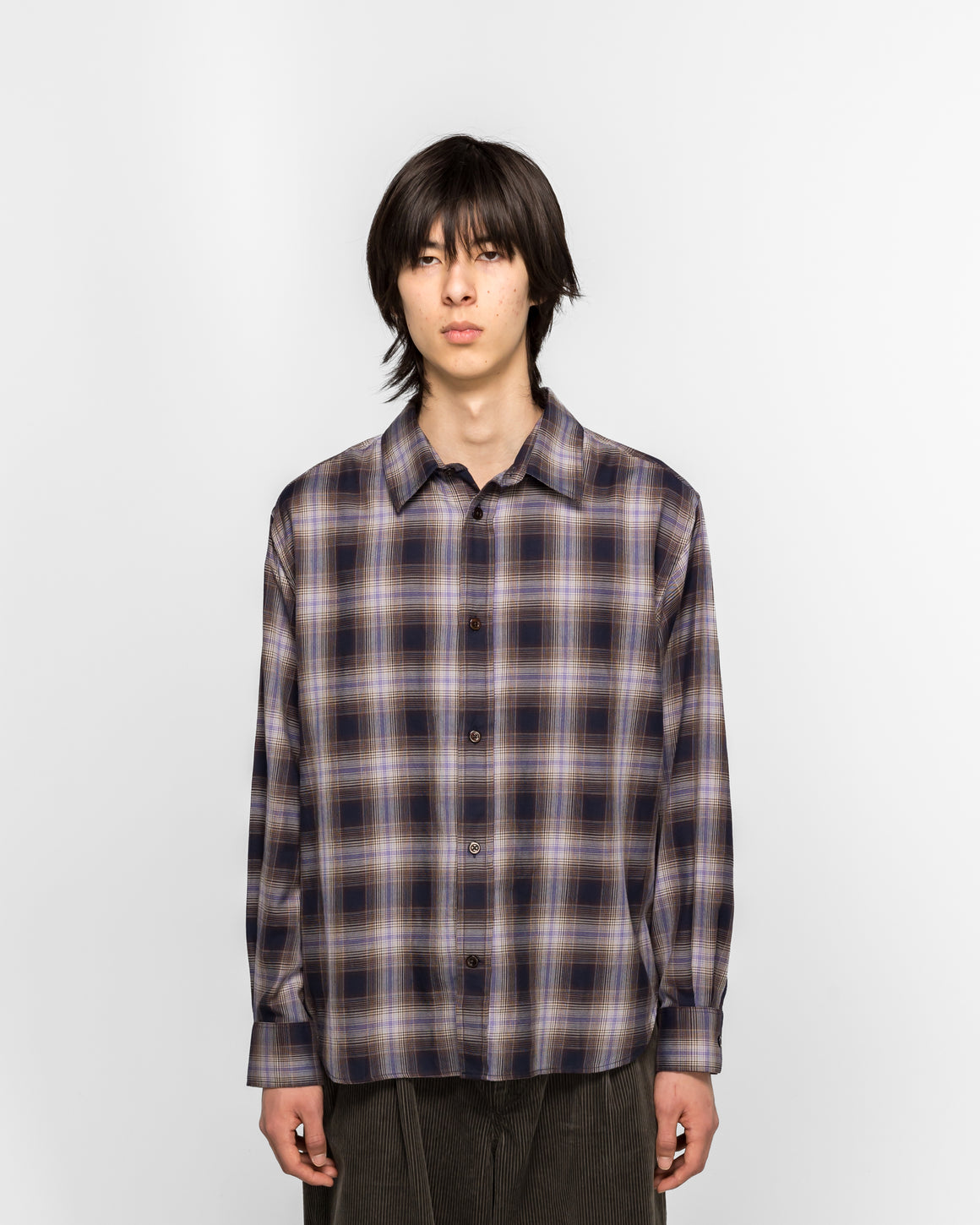 Norse Projects - Falster Fine Cotton Flannel Check Oversize Shirt - Darkest Purple - UP THERE