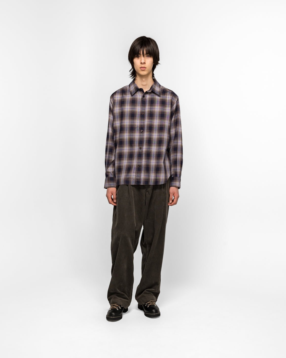Norse Projects - Falster Fine Cotton Flannel Check Oversize Shirt - Darkest Purple - UP THERE
