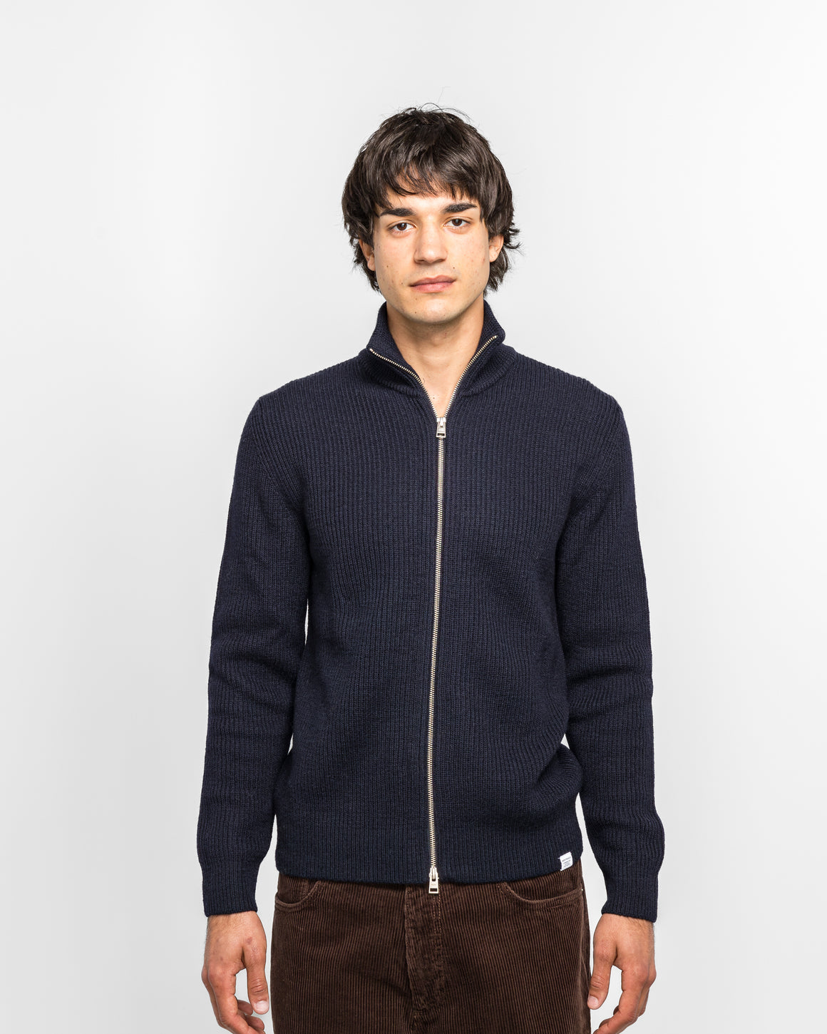 Norse Projects - Hagen Wool Cotton Rib Full Zip Jacket - Dark Navy - UP THERE
