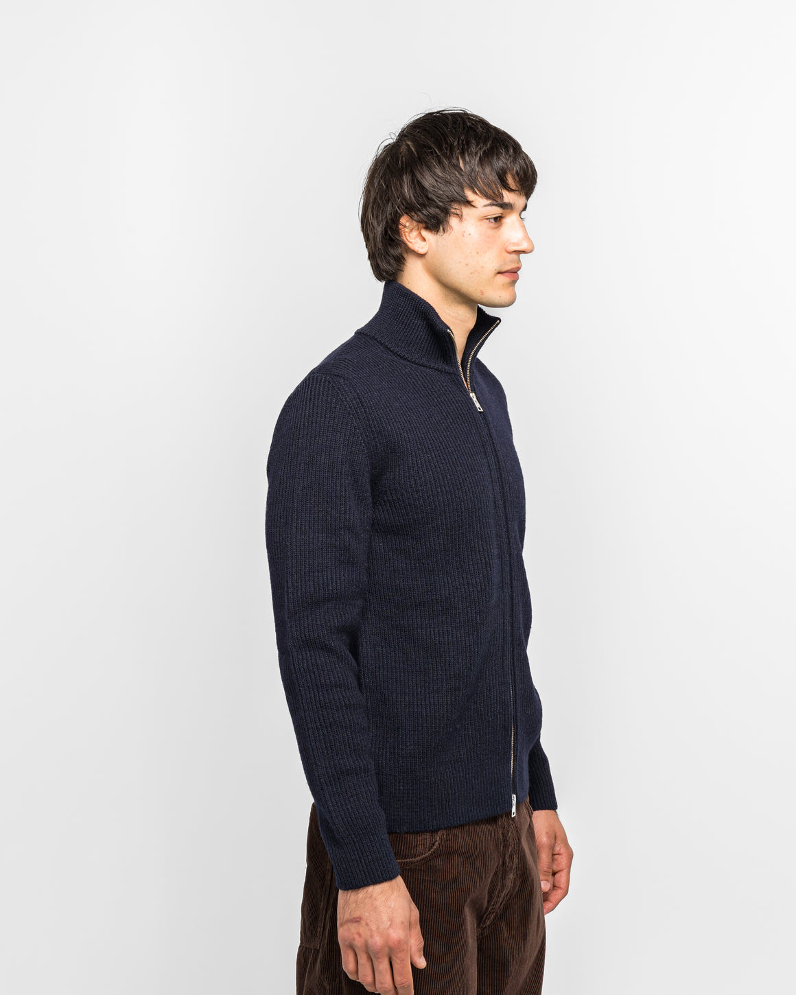 Norse Projects - Hagen Wool Cotton Rib Full Zip Jacket - Dark Navy - UP THERE