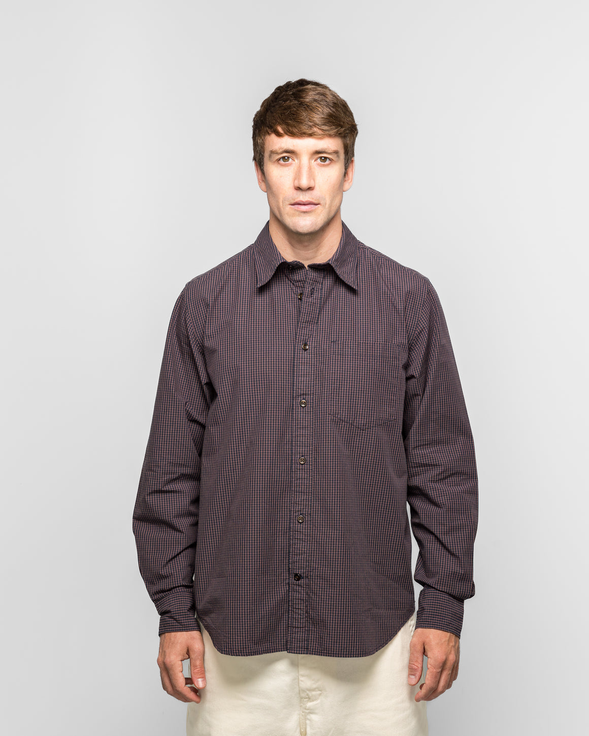 Norse Projects - Kongshoved Poplin Mini Check Shirt - Dark Navy Check - UP THERE