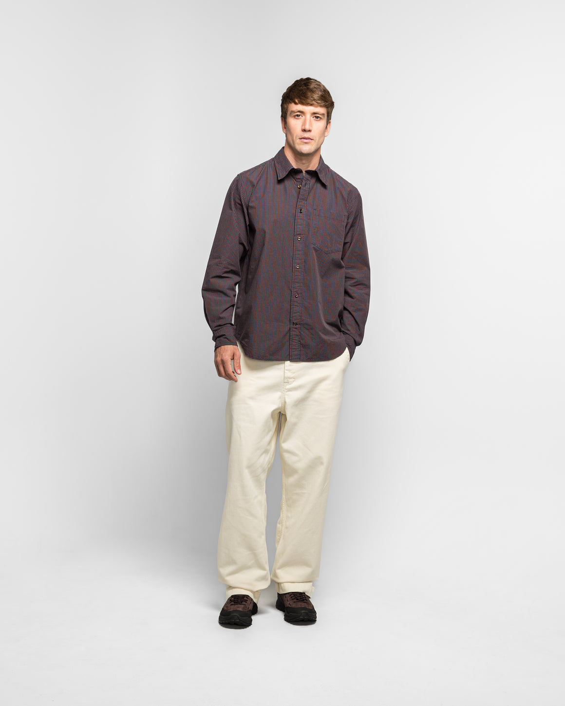 Norse Projects - Kongshoved Poplin Mini Check Shirt - Dark Navy Check - UP THERE