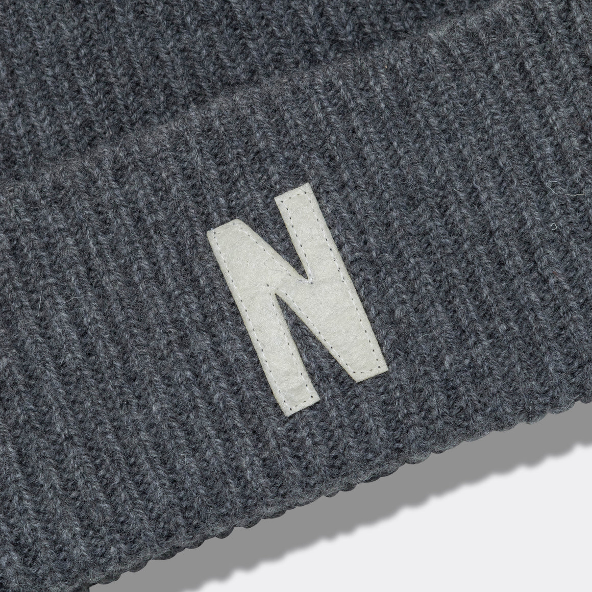 Norse Projects - Merino Lambswool Rib N Logo Beanie - Grey Melange - UP THERE