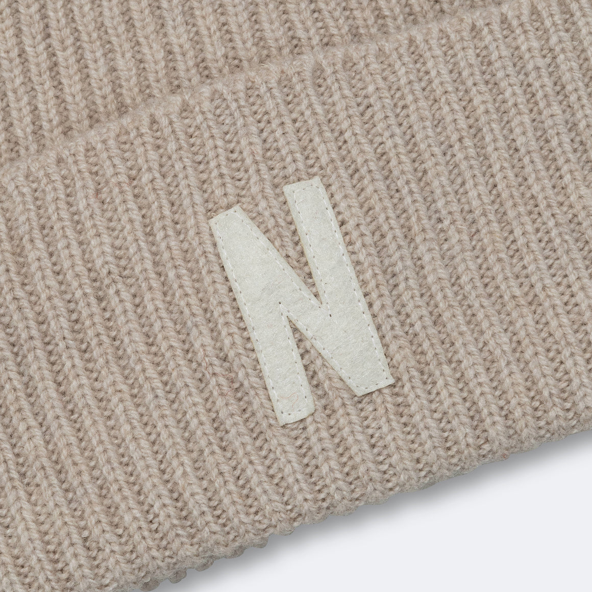 Norse Projects - Merino Lambswool Rib N Logo Beanie - Oatmeal - UP THERE