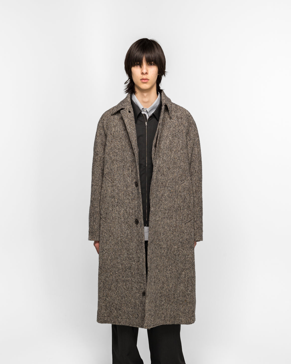 Norse Projects - Reilstad Donegal Wool Balmacaan Raglan Coat - Charcoal Melange - UP THERE