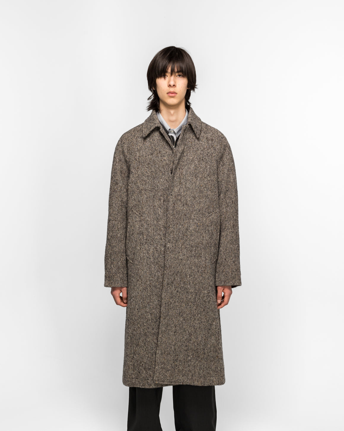 Norse Projects - Reilstad Donegal Wool Balmacaan Raglan Coat - Charcoal Melange - UP THERE