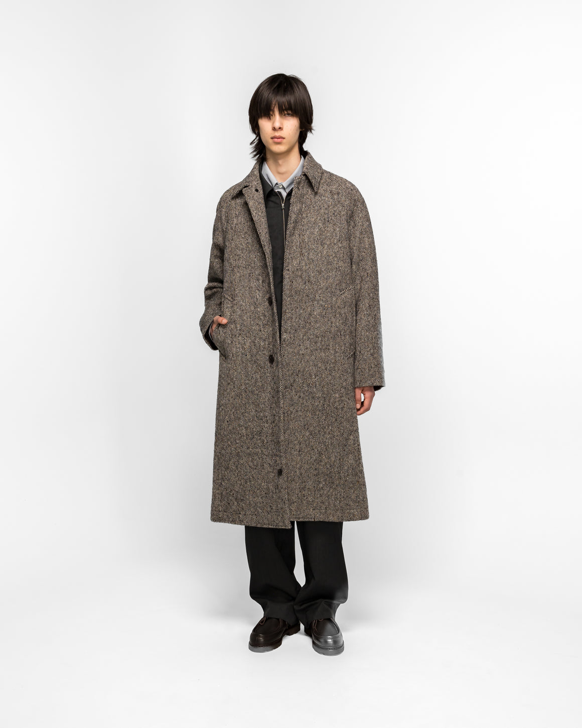 Norse Projects - Reilstad Donegal Wool Balmacaan Raglan Coat - Charcoal Melange - UP THERE