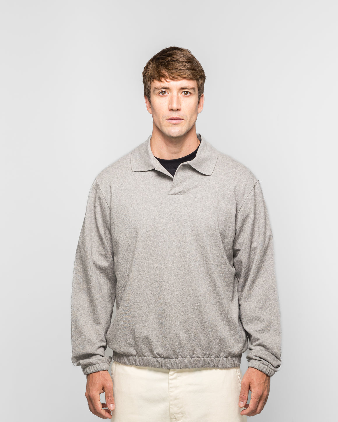 Norse Projects - Sylane Relaxed Light Pile Jersey Polo - Grey Melange - UP THERE