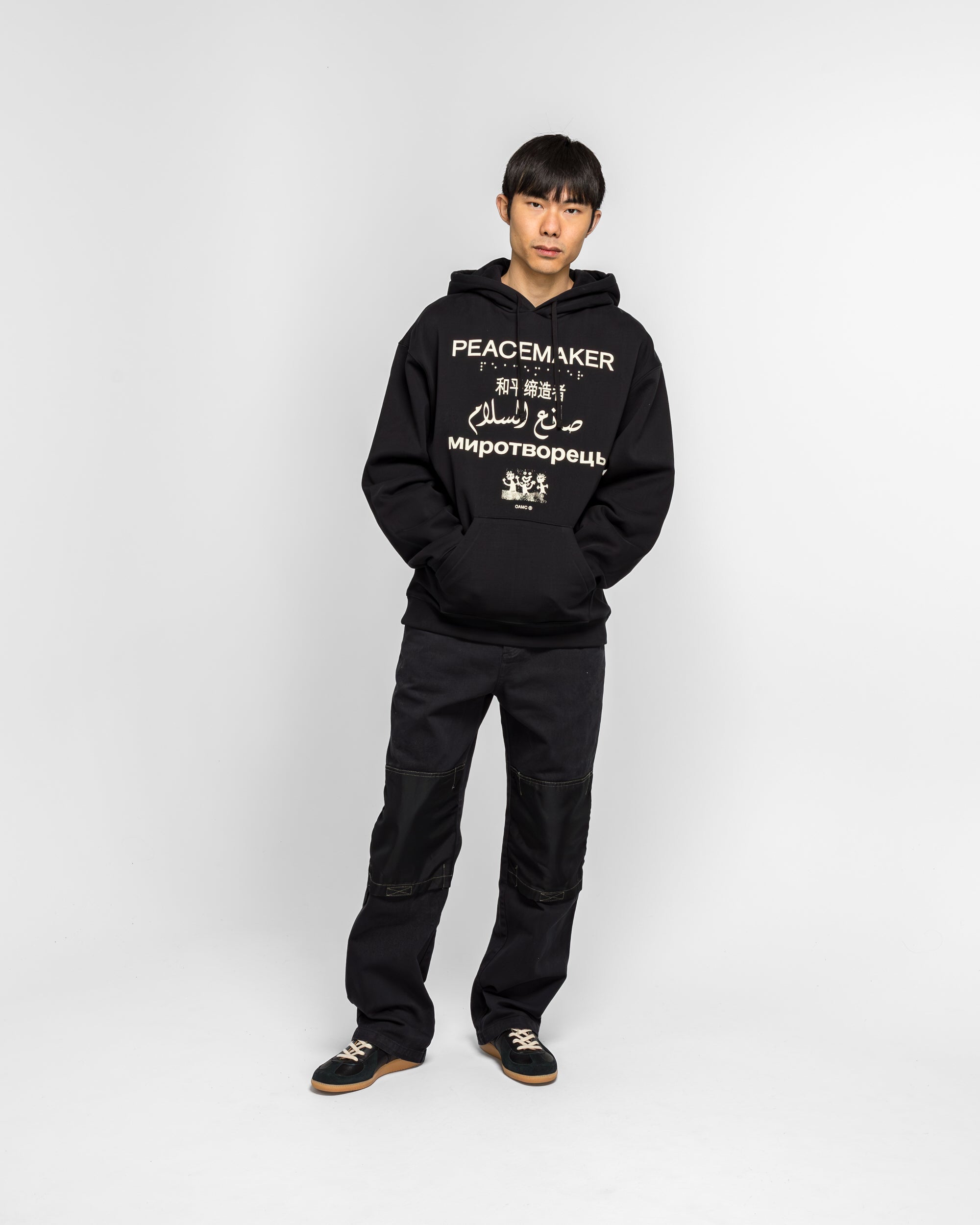OAMC Peacemaker - Loose Fit Hoodie Languages Print - Black | UP THERE