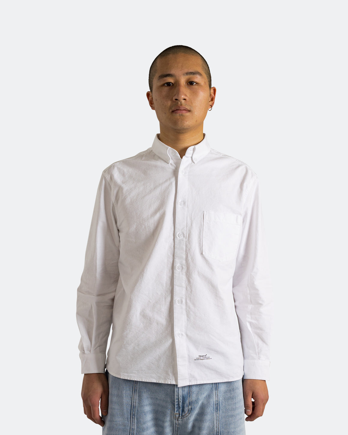 Observe - Article Stamp Oxford Shirt - White - UP THERE