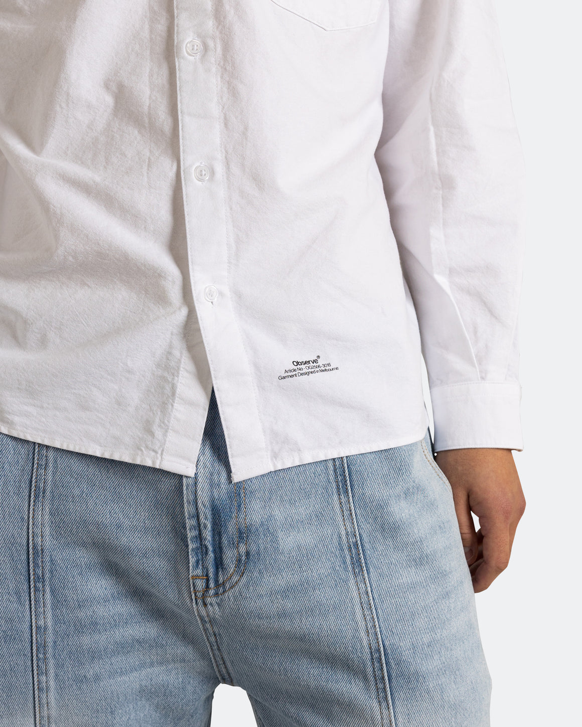 Observe - Article Stamp Oxford Shirt - White - UP THERE