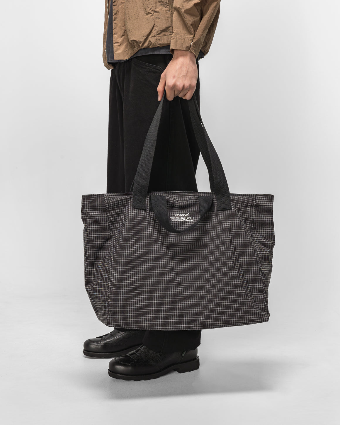Observe - Grid Stop Stamp Tote - Black - UP THERE