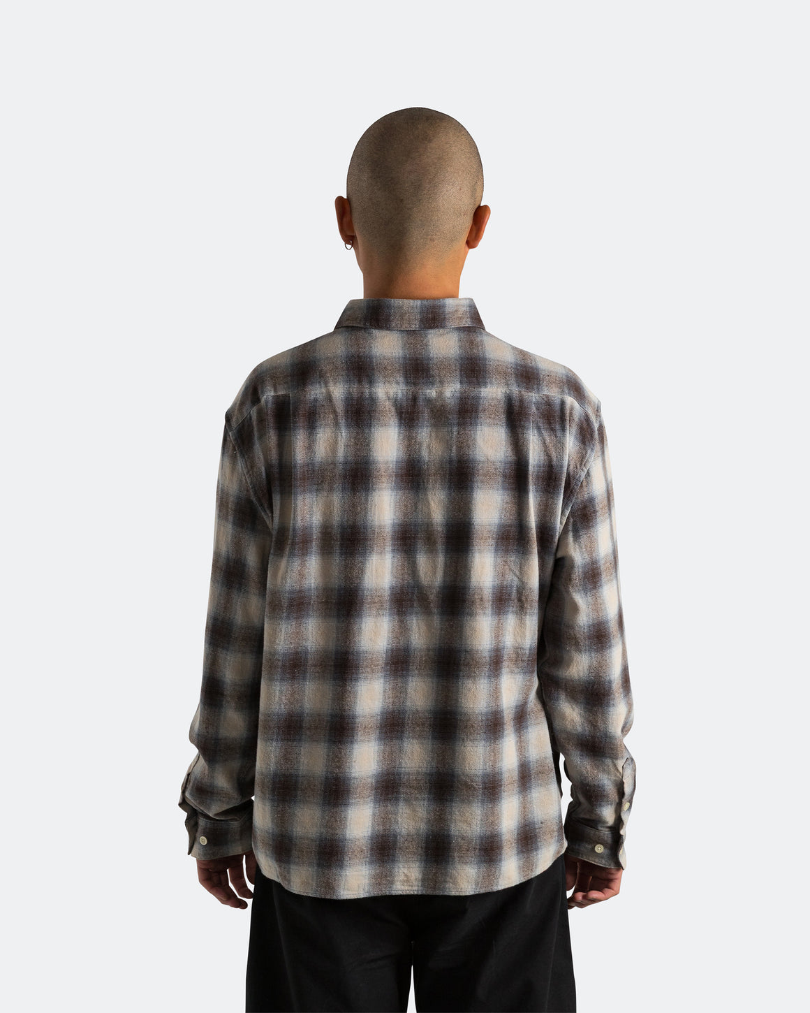 Observe - Plaid Panel Flannel Shirt - Beige Blue - UP THERE
