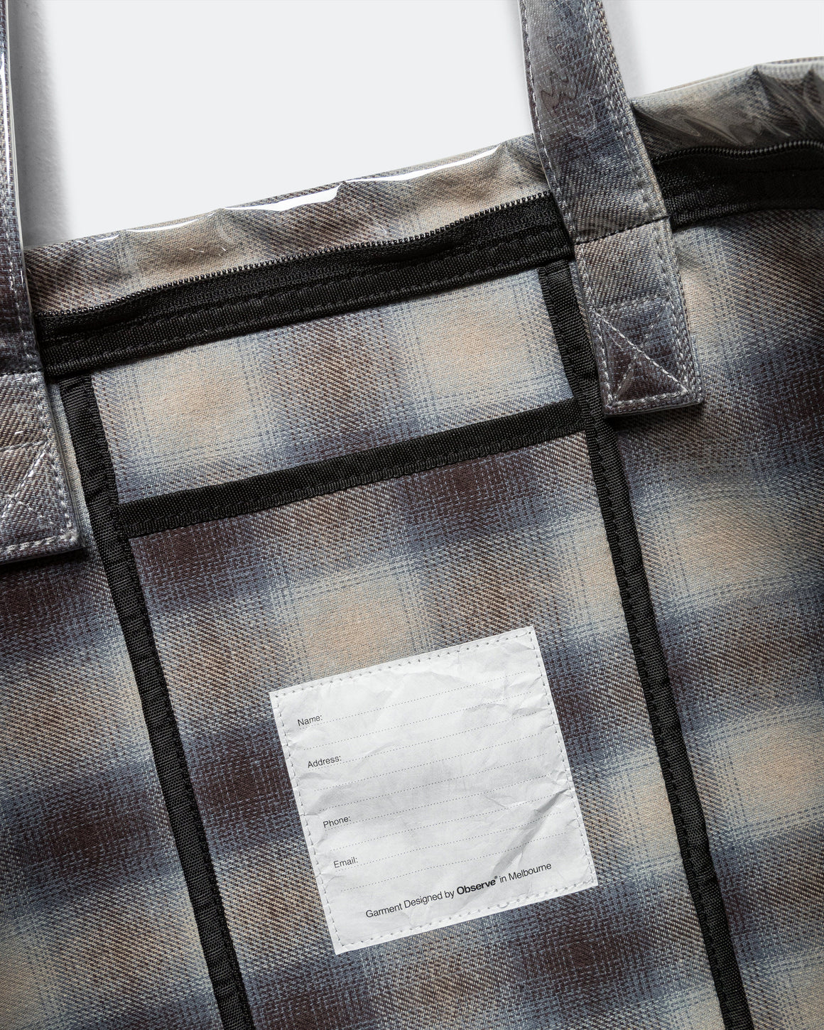 Observe - PVC Plaid Cross-Body Tote - Beige Blue - UP THERE