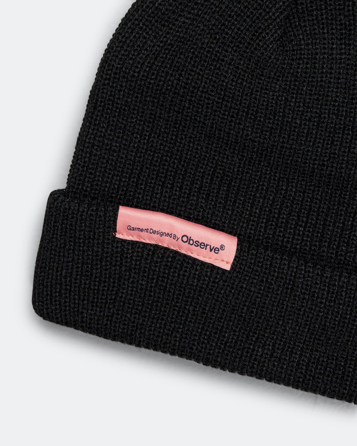 Observe - Ribbed Knit Label Beanie - Black - UP THERE