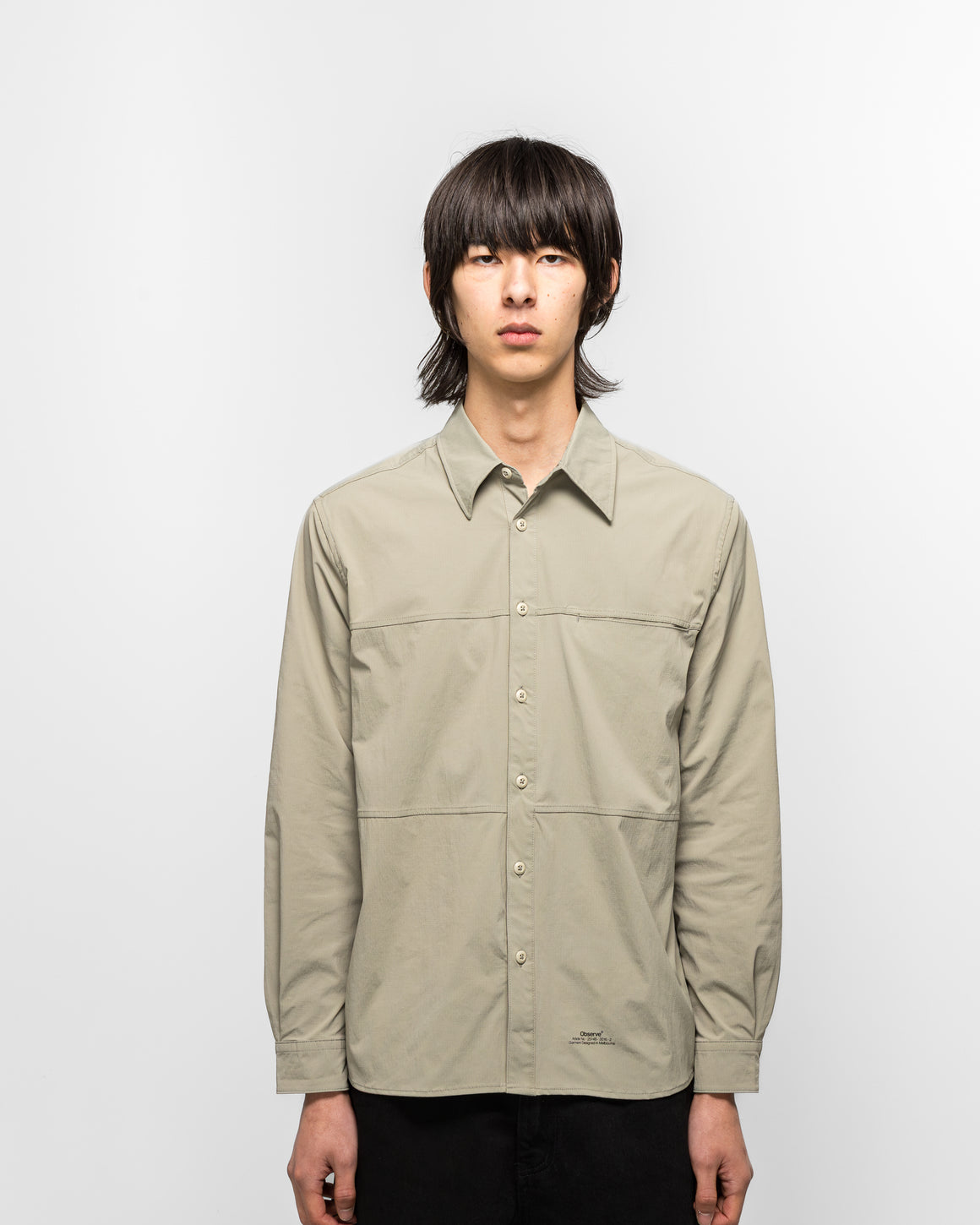 Observe - Crinkled Ripstop Panel Shirt - Sage - UP THERE