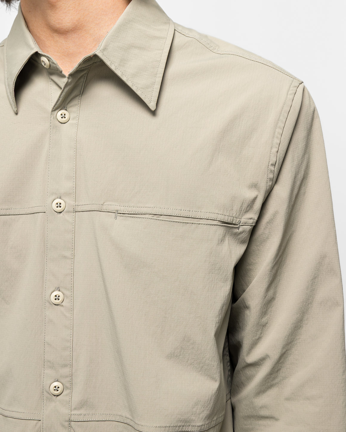 Observe - Crinkled Ripstop Panel Shirt - Sage - UP THERE