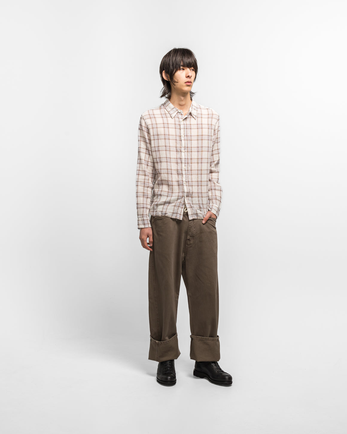 Observe - Seersucker Plaid Shirt - Brown/Blue - UP THERE