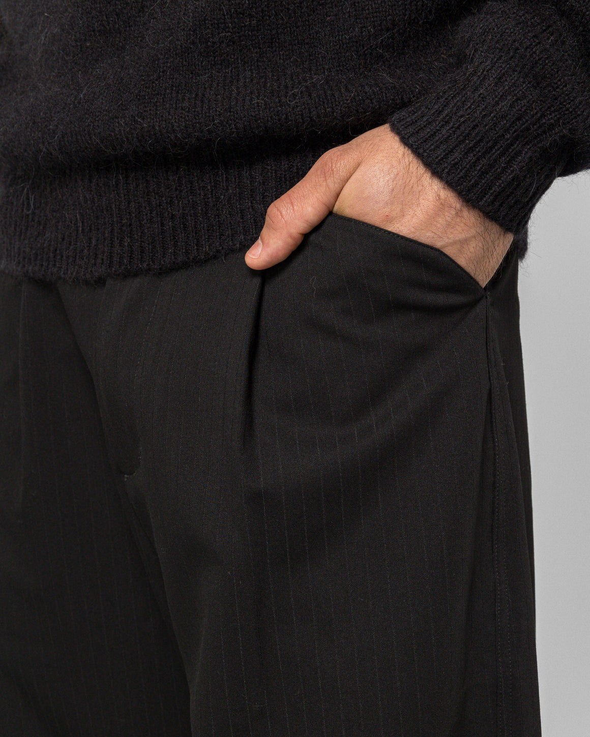 Observe - Twisted Relaxed Trouser - Pinstripe Black - UP THERE