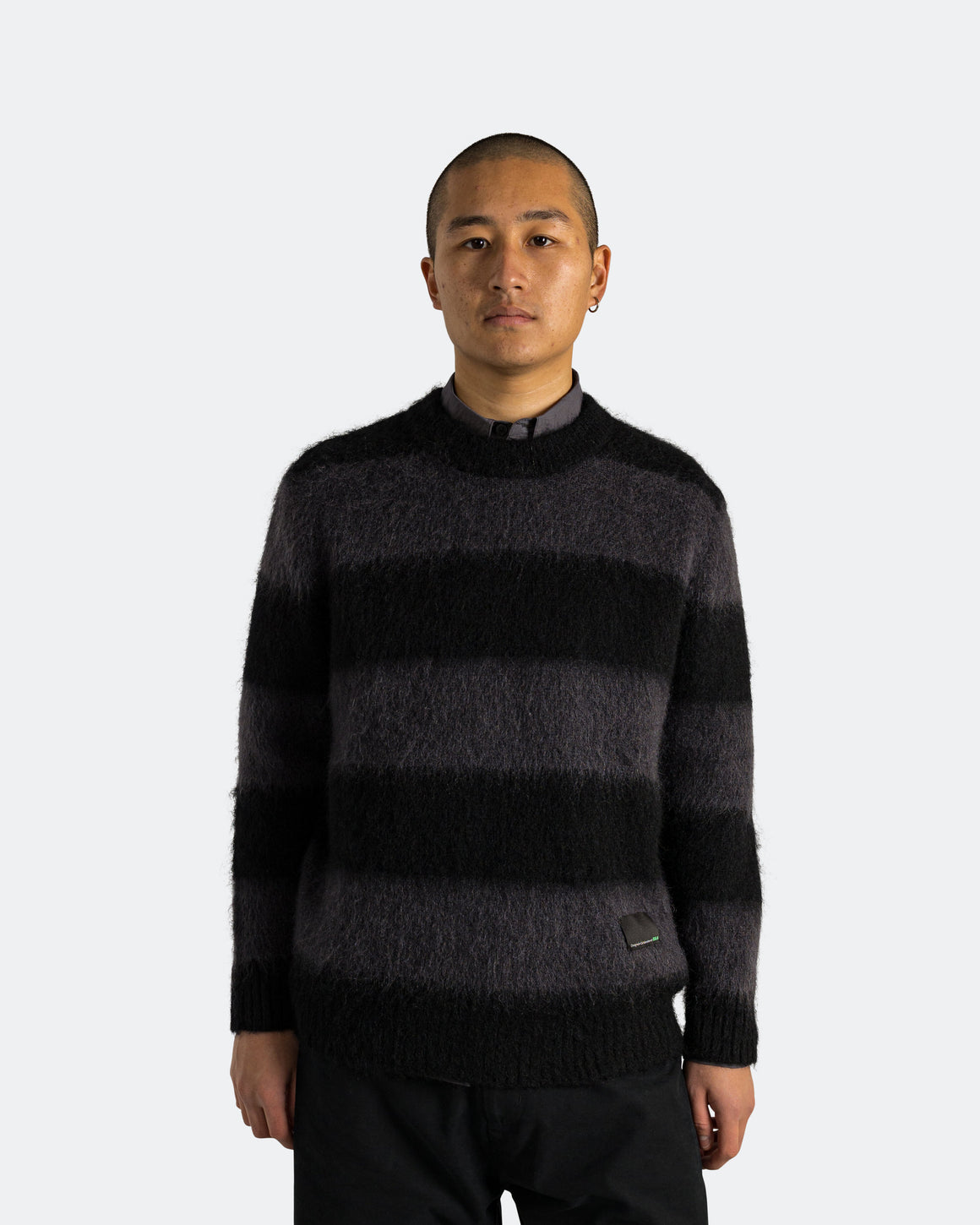 Observe - Wool Mohair Stripe Knit Sweater x UP THERE - Black/Charcoal - UP THERE