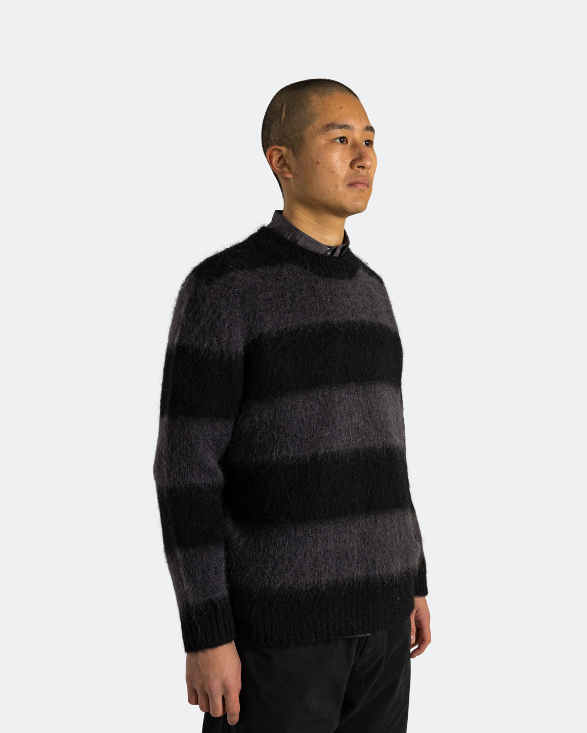 Observe - Wool Mohair Stripe Knit Sweater x UP THERE - Black/Charcoal - UP THERE