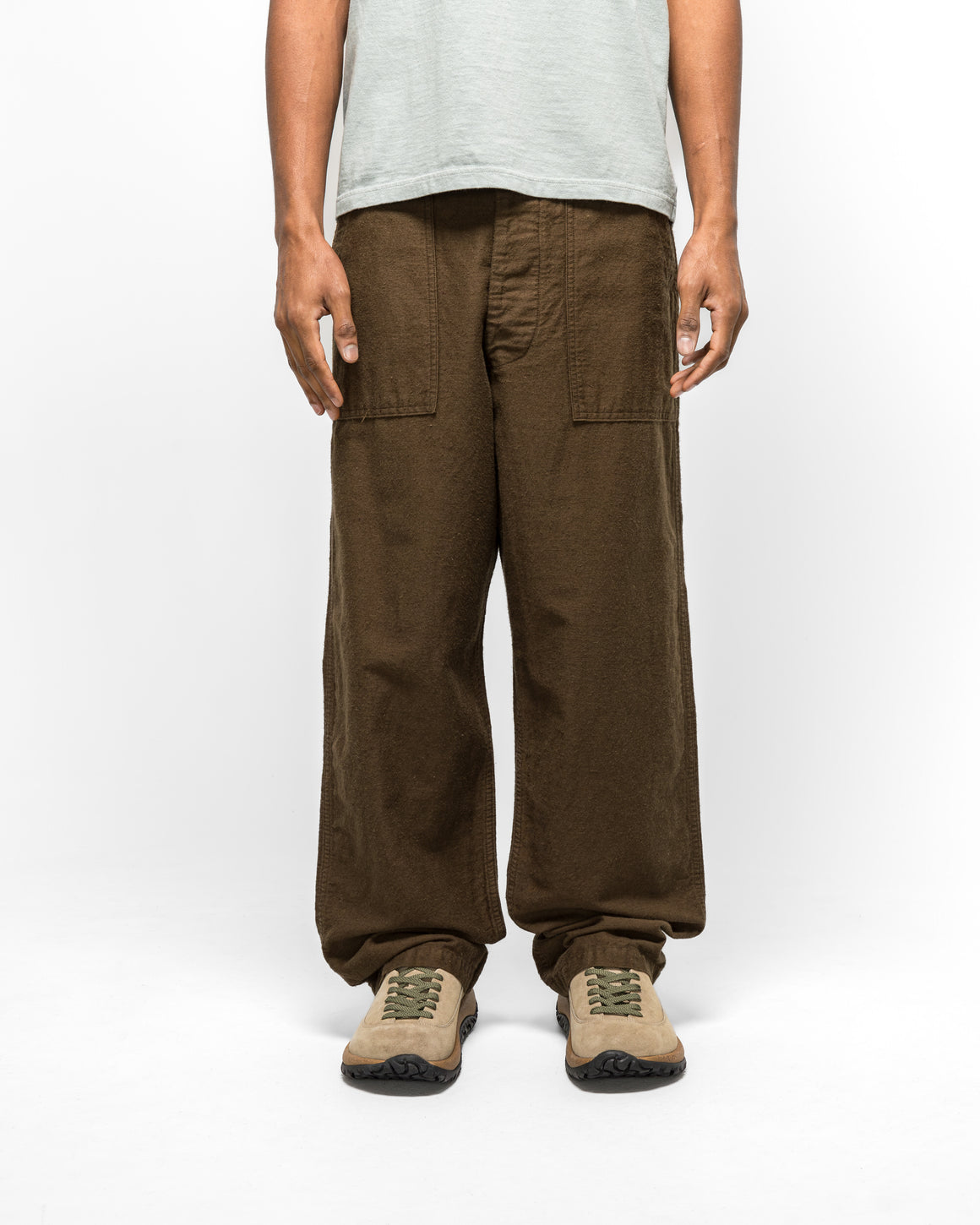 orSlow - Cotton Linen Moleskin Fatigue Pants - Coffee Brown - UP THERE