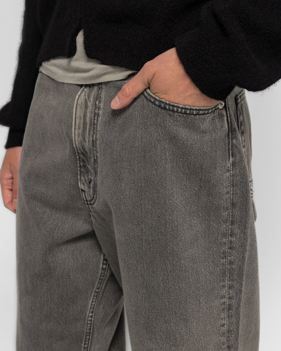 orSlow - Super Dad's Denim Pants - Bleached Black Denim - UP THERE
