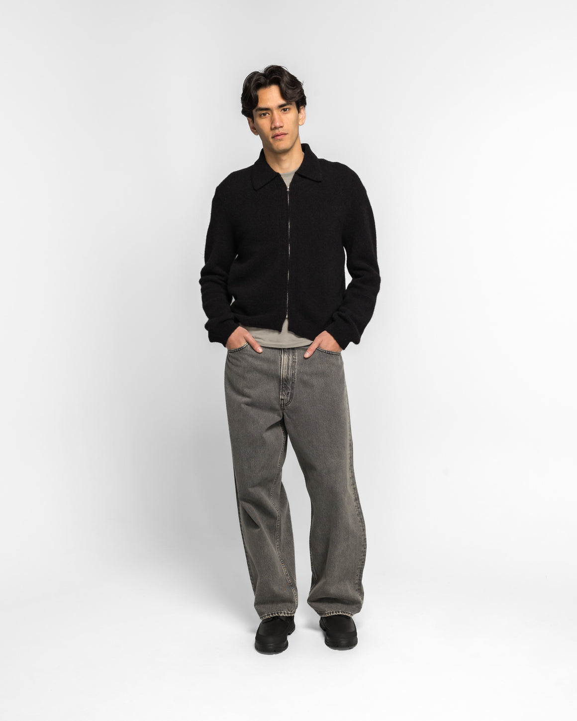 orSlow - Super Dad's Denim Pants - Bleached Black Denim - UP THERE
