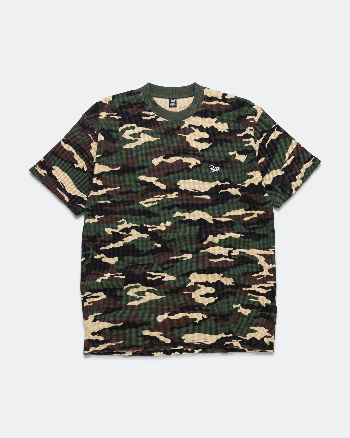 Patta - Waffle Script Logo T-Shirt - Woodland Camo - UP THERE