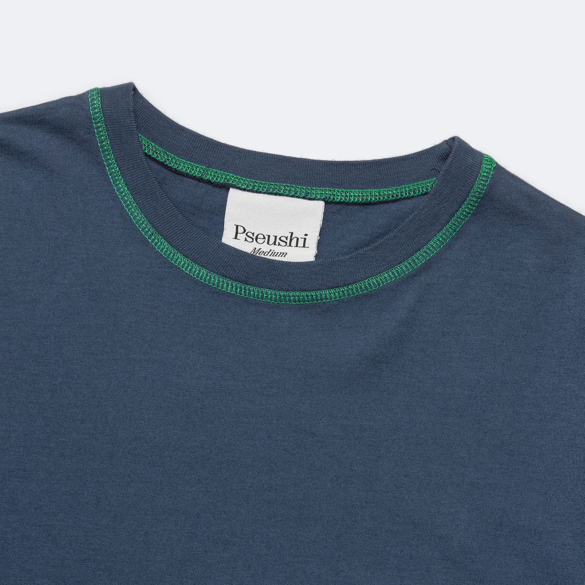 Pseushi - Contrast Stitch Tee - Navy/Green - UP THERE