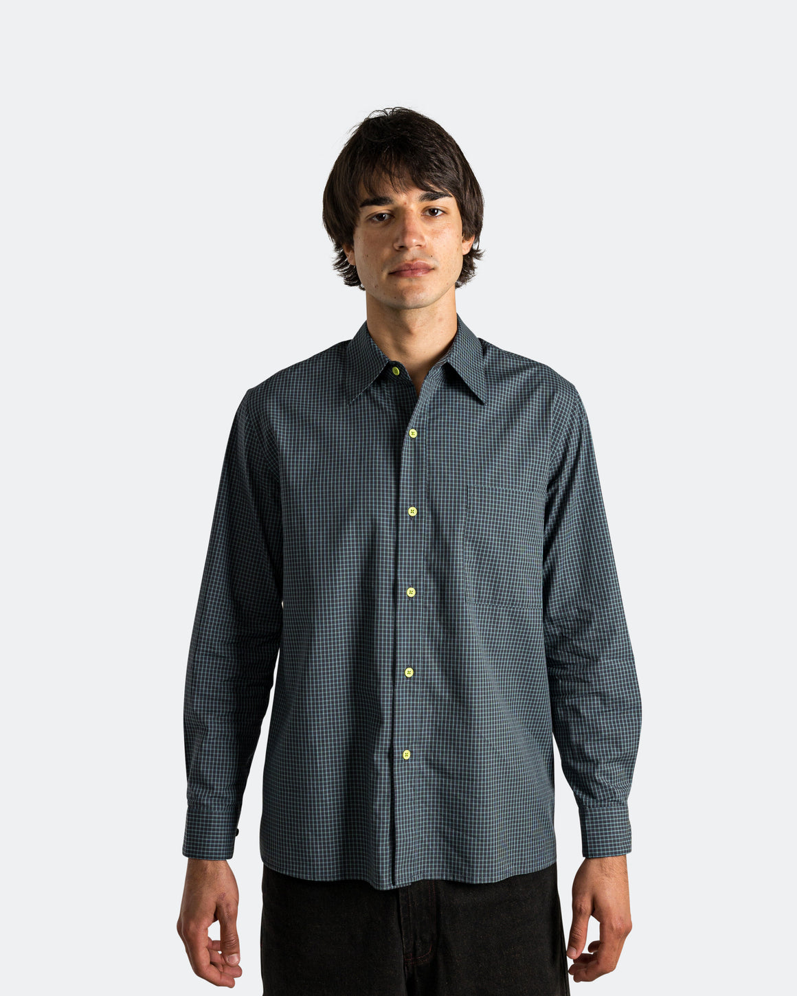 Pseushi - Long Sleeve Shirt - Blue/Green Check - UP THERE